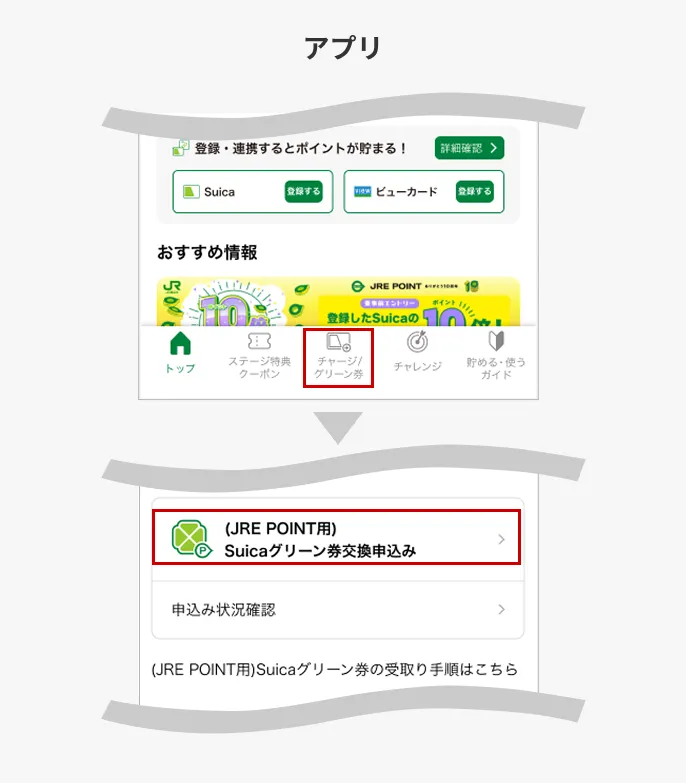 (JRE POINT用)Suicaグリーン券申込みボタン掲載位置説明