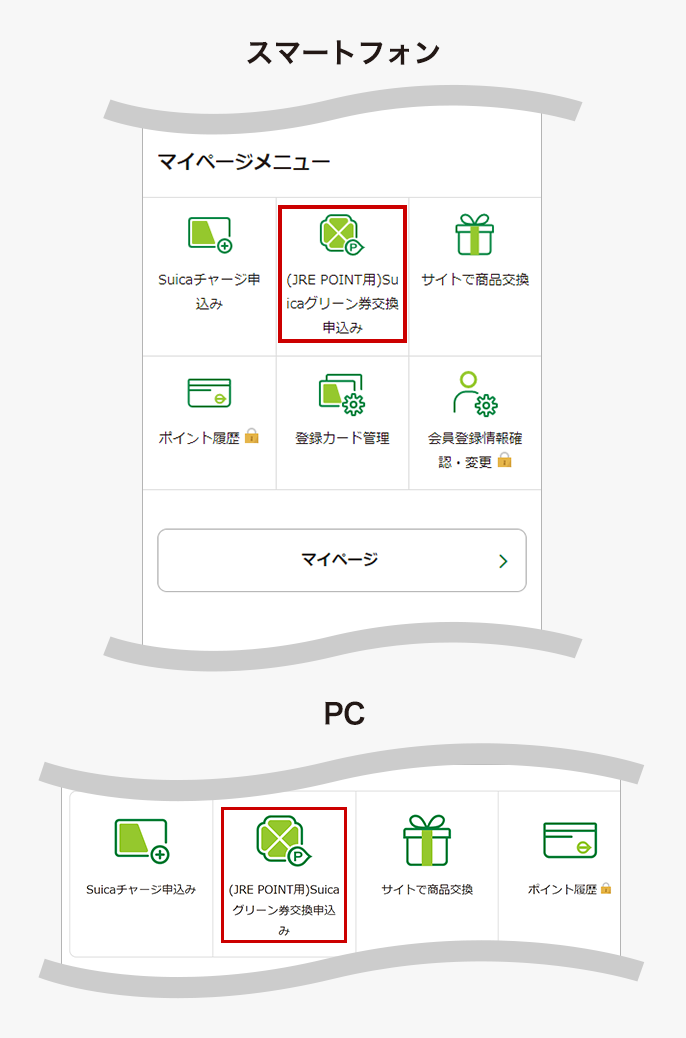 (JRE POINT用)Suicaグリーン券申込みボタン掲載位置説明