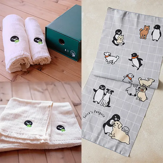 Suicaのペンギン オーガニックコットンタオルと手ぬぐい